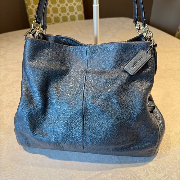Coach Lexy Shoulder Bag Pebble Leather Metallic Blue - Picture 3 of 15